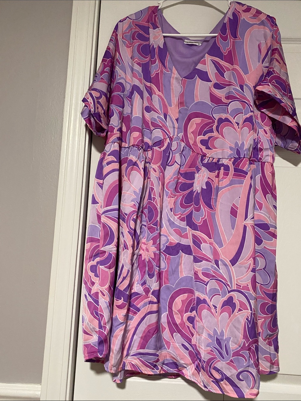 Floral V-Neck Mini Dress in Purple and Pink
